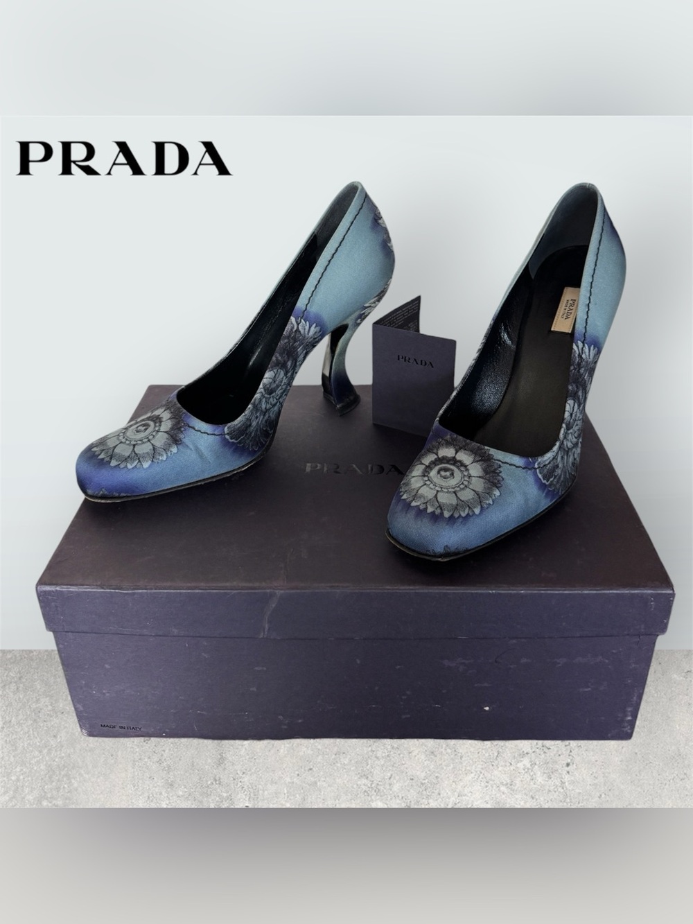 ⬇️ Prada CALZATURE DONNA Twill Rosoni Floral Sculpted Curve Heel Vintage Pumps - Picture 2 of 16
